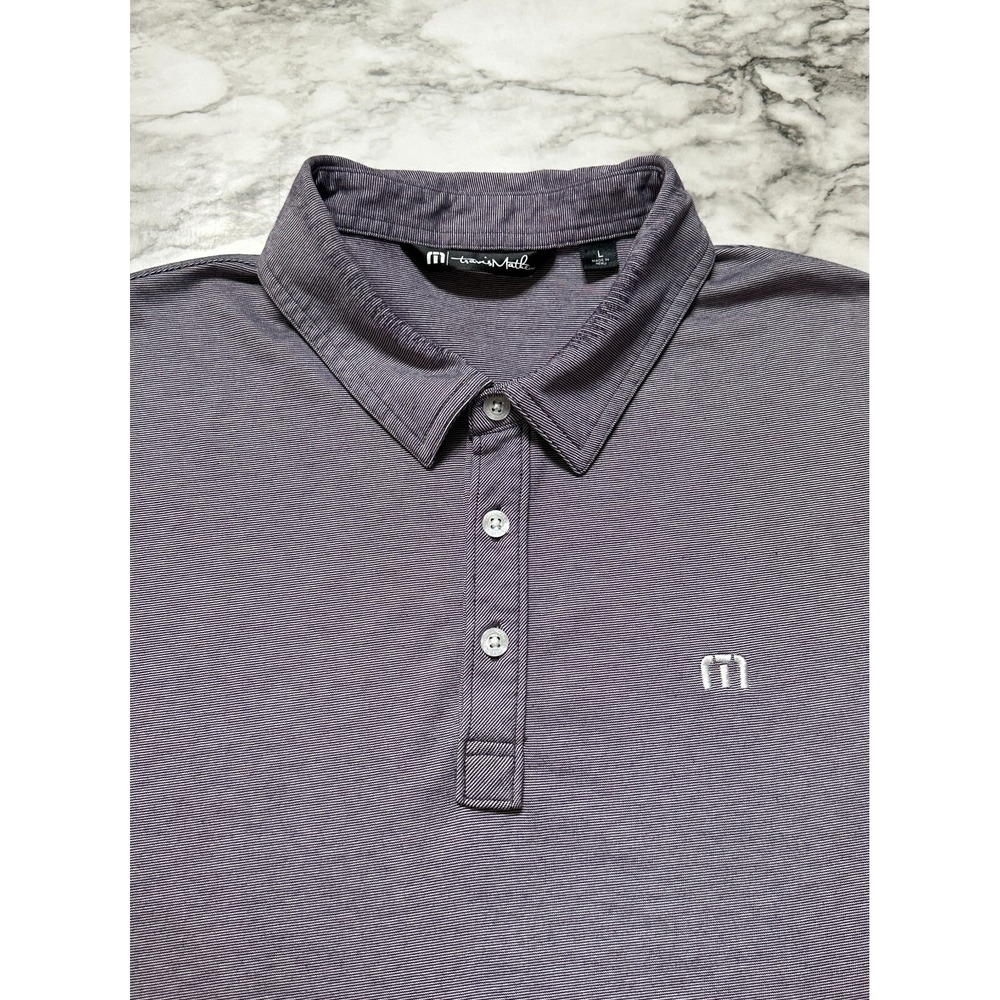 Travis Mathew Men's Golf Polo Shirt Size L Purple Striped Pima Cotton Blend - Picture 2 of 10
